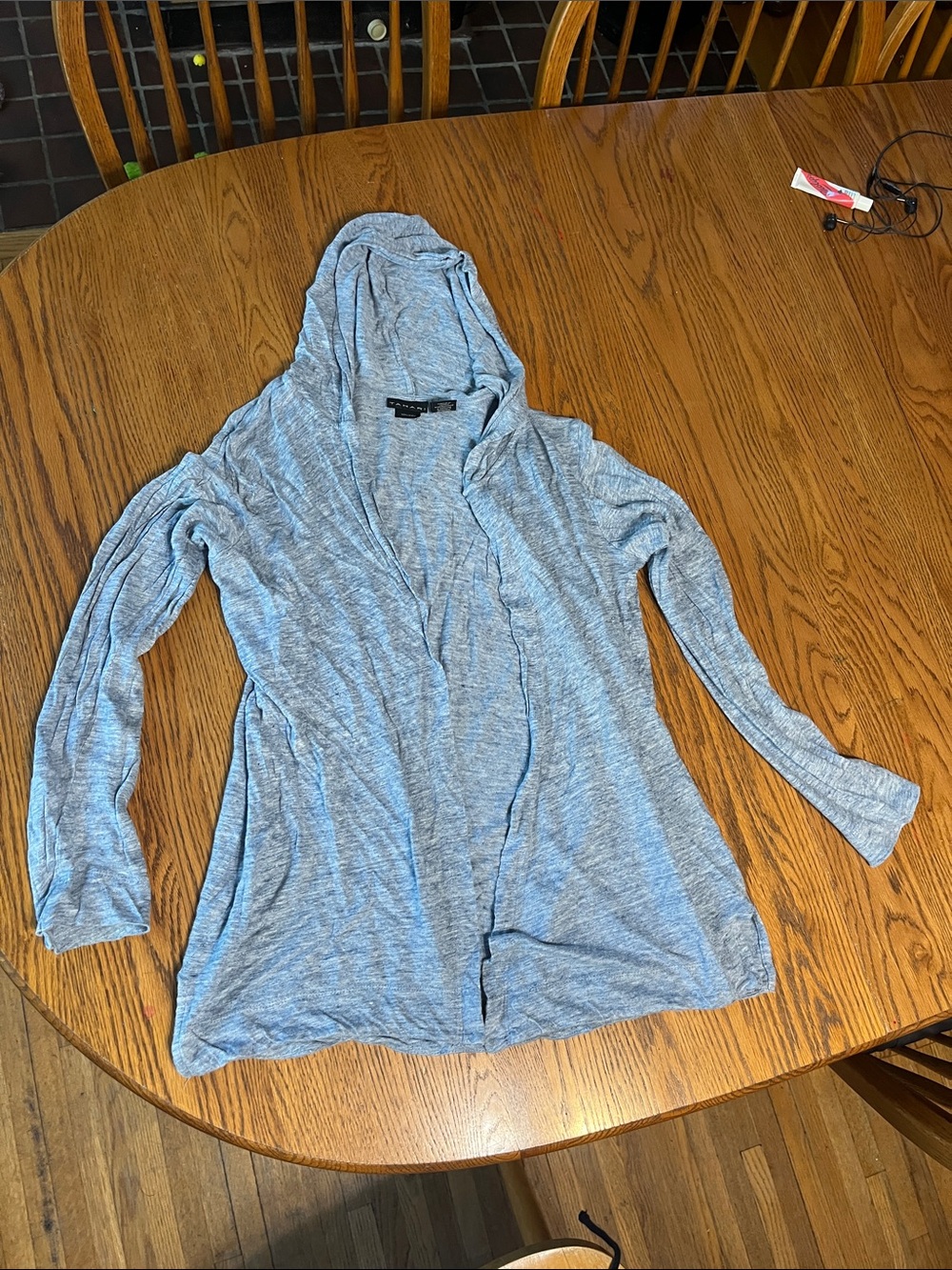 Tahari 100% linen open front hooded top